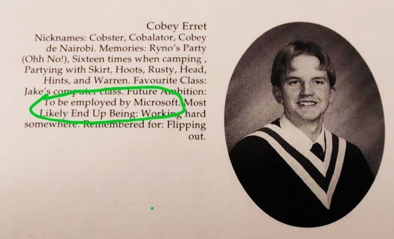 Cobey's high school yearbook photo